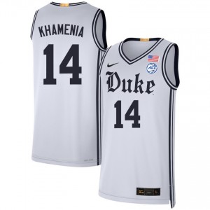 Men Nikolas Khamenia Team White Duke Blue Devils #14 College Basketball Stitched Jerseys 136241-778