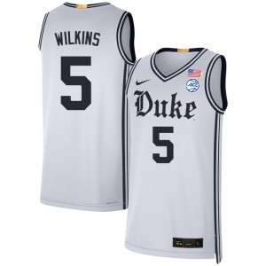 Men Sebastian Wilkins Team White Duke Blue Devils #5 College Basketball Embroidery Jerseys 412988-626
