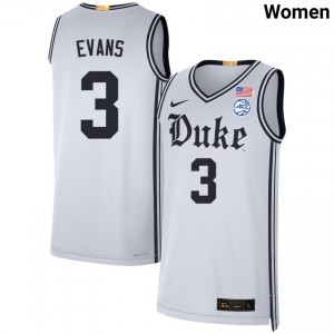 Womens Isaiah Evans Team White Duke Blue Devils #3 College Basketball Replica Jersey 468875-372