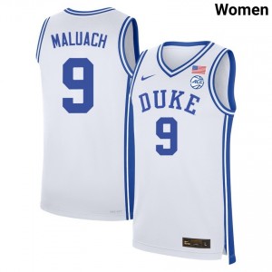 Women Khaman Maluach White Duke Blue Devils #9 College Basketball Stitched Jersey 494905-231