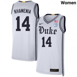Womens Nikolas Khamenia Team White Duke Blue Devils #14 College Basketball 2025 Jersey 657941-982