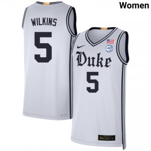 Womens Sebastian Wilkins Team White Duke Blue Devils #5 College Basketball Stitched Jerseys 870527-827