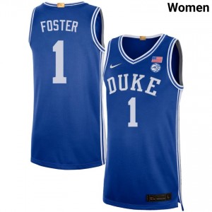 Women Caleb Foster Royal Duke Blue Devils #1 College Basketball Replica Jersey 161543-450