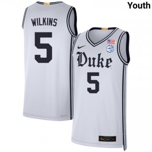 Youth Sebastian Wilkins Team White Duke Blue Devils #5 College Basketball Embroidery Jersey 353114-715